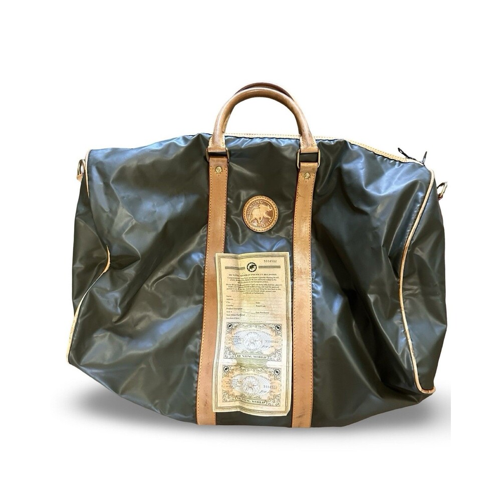 Hunting World COASafari Today Duffle Bag Olive Green Leather Trim Travel Luggage